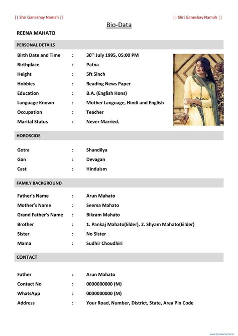 Biodata Format For Marriage Template