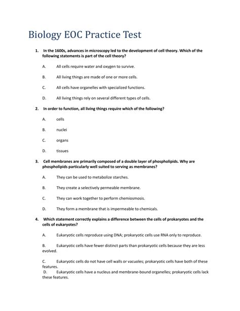 Biology 1 Eoc Assessment Practice Test Answers PDF