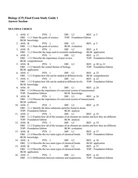 Biology 1 Final Exam Study Guide Answers Kindle Editon