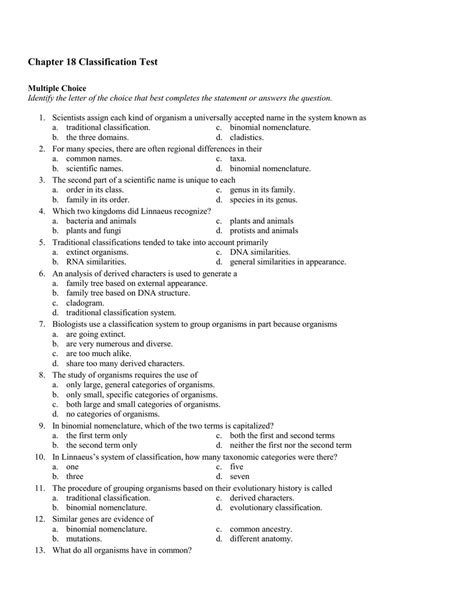 Biology Chapter 18 Classification Test Answer Key Epub