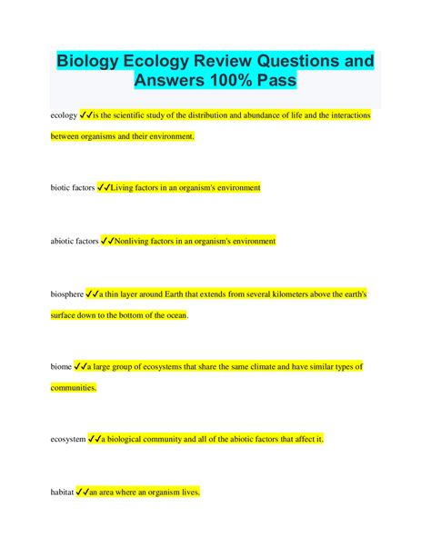 Biology Ecology Review Packet Answers Reader