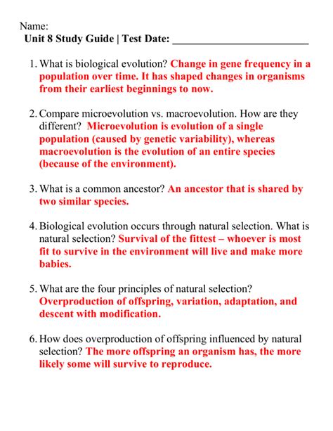 Biology Evolution Study Guide Answer Key PDF