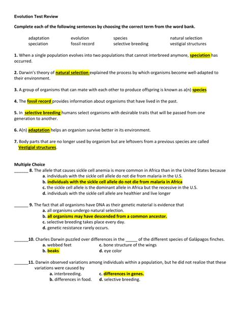 Biology Evolution Test Bank Questions Answers Epub