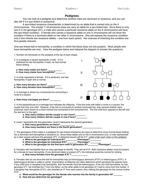 Biology Genetics Pedigree Answer Key PDF