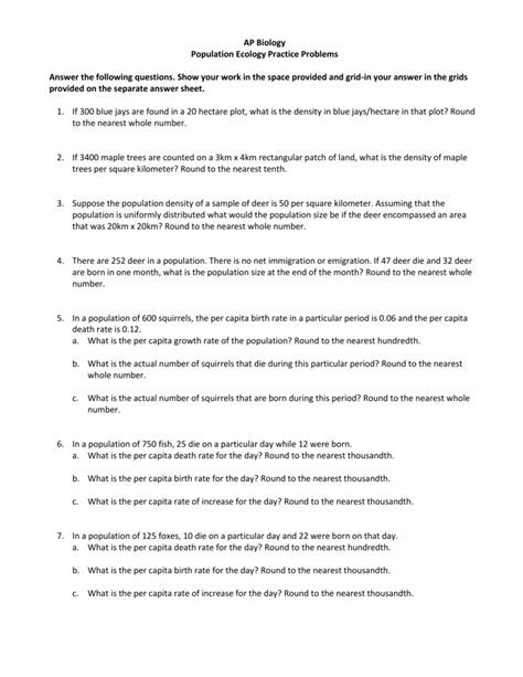 Biology Population Ecology Practice Problems Answers Reader