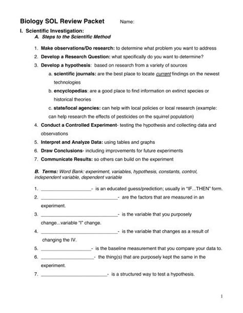 Biology Sol Review Packet Answer Key PDF