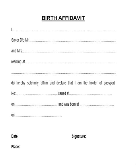 Birth Certificate Affidavit Template