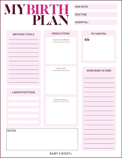Birth Plan Form Printable