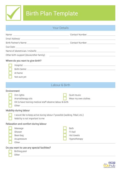 Birth Plan Template Uk