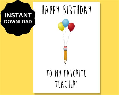 Birthday Card For Teacher Printable