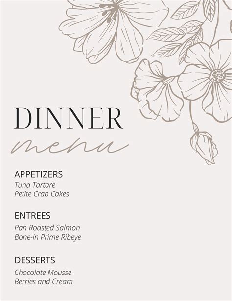 Birthday Dinner Menu Template