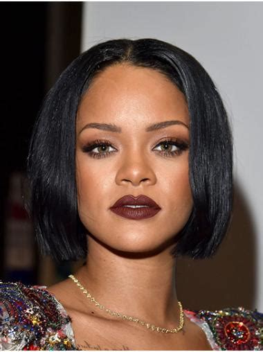 Black 10" Straight Bobs Chin Length Rihanna Wigs