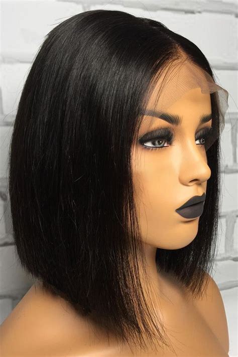 Black Bob Wig Lace Front Remy Human Hair Straight 10" Chin Length Wigs