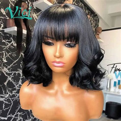 Black Bob Wig Soft Lace Shoulder Length Wigs Wavy Side Part Synthetic Wigs