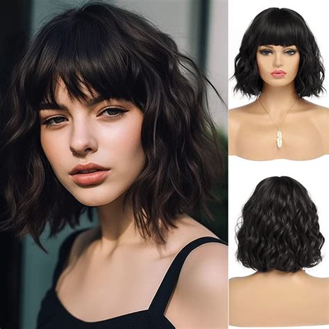 Black Bobs Synthetic 12" Wavy Good Medium Wigs