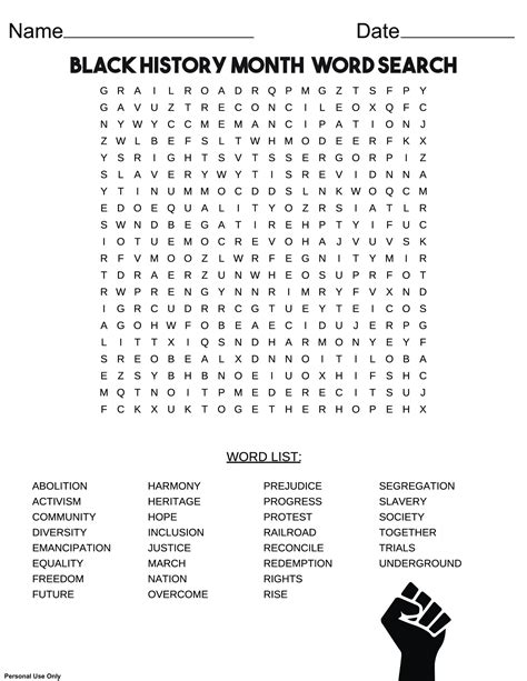 Black History Month Word Search Printable
