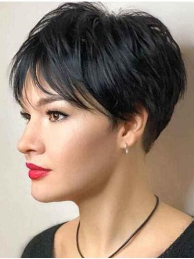 Black Short Hairstyles Straight Lace Front Cropped Boycuts Feathered Bangs Wigs