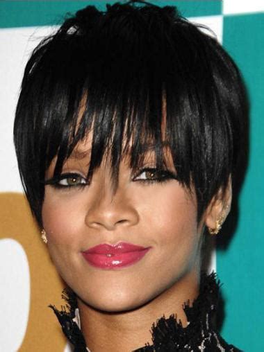 Black Straight Cropped Rihanna Wigs