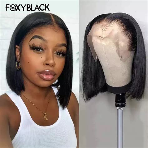 Black Straight Remy Human Hair Shining Short Wigs