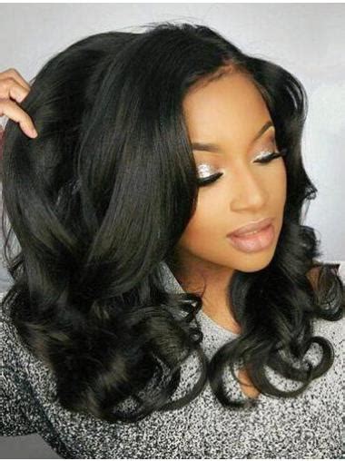 Black Wavy 18" Without Bangs Remy Human Hair 360 Lace Wigs