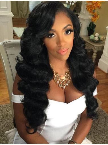 Black Wavy 22" Without Bangs Remy Human Hair 360 Lace Wigs