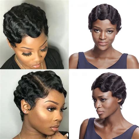 Black Wavy Brazilian Remy Hair Affordable Short Wigs