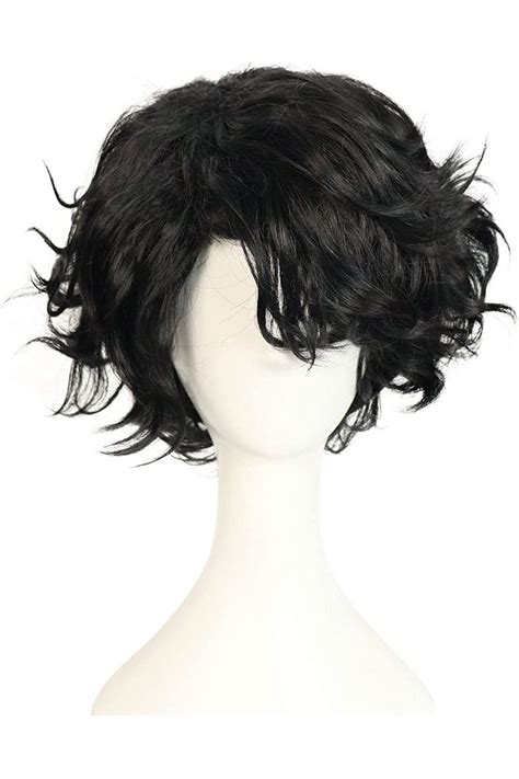 Black Wig For Men Synthetic With Bangs 4" Wavy Wigs