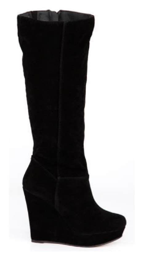 Black suede wedge knee high boots