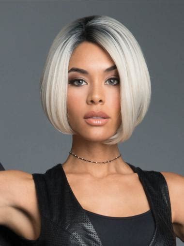 Black to White 10" Straight Chin Length Bob Wigs