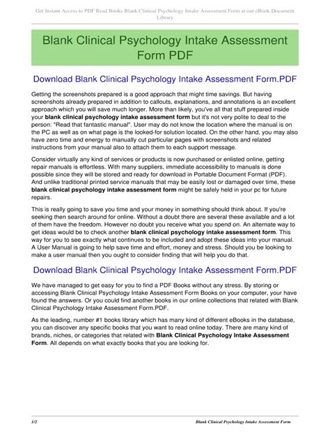 Blank Clinical Psychology Intake Assessment Form Ebook Epub