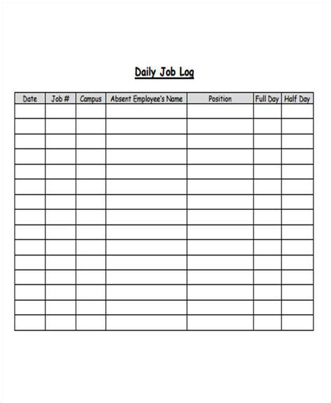 Blank Daily Log Template