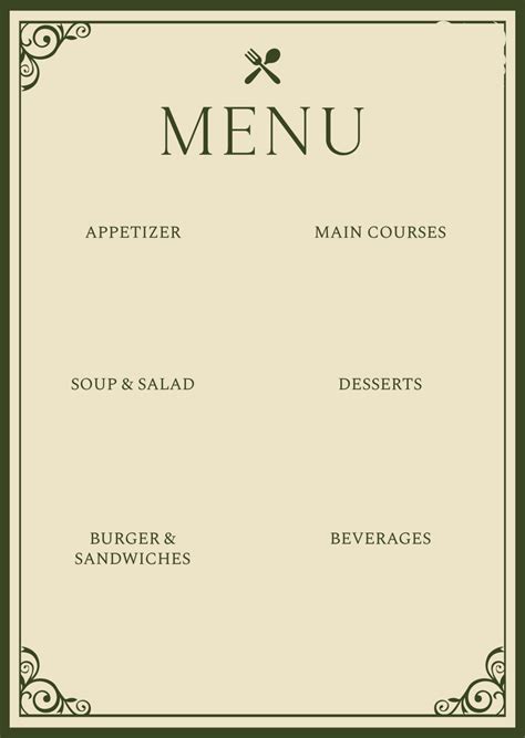 Blank Menu Templates Free