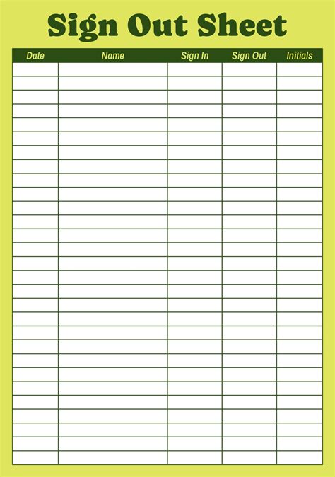 Blank Printable Sign Out Sheet Template
