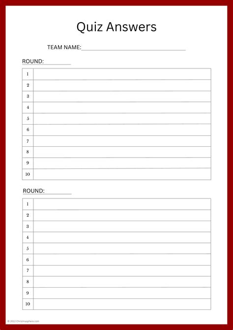 Blank Quiz Answer Sheets Epub