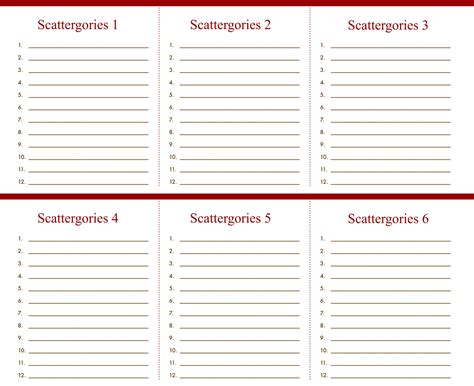 Blank Scattergories Answer Sheets Doc