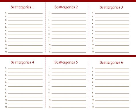 Blank Scattergories Answer Sheets Doc