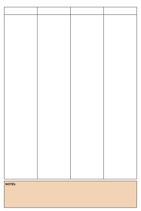 Blank Table Chart With 4 Columns