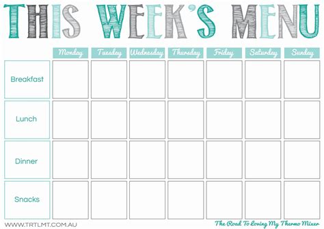 Blank Weekly Menu Template