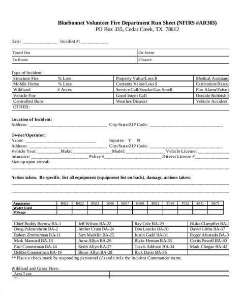 Blank fire dept run sheets Ebook Doc