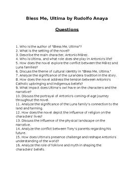 Bless Me Ultima Study Questions Answers Reader