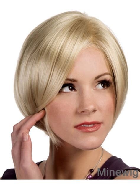 Blonde Bob Wig Real Hair Lace Front Straight Chin Length 10" Wigs