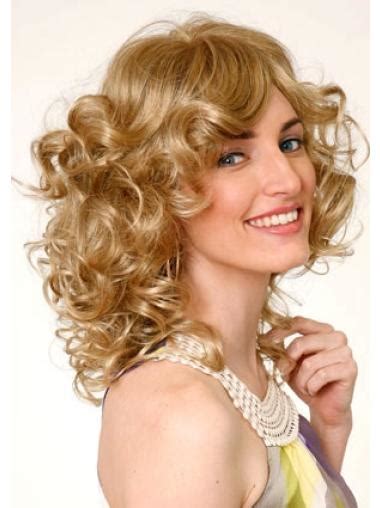 Blonde Curly Synthetic Shining 4 Medium Wigs