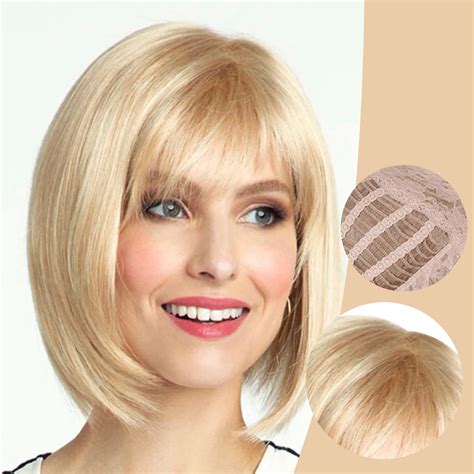 Blonde Lace Front 12" With Bangs Fashionable Synthetic Wigs