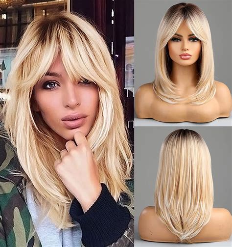 Blonde Straight Layered Synthetic Medium Wigs