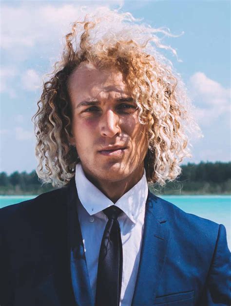 Blonde Synthetic Monofilament Curly Medium Permed Men Wigs