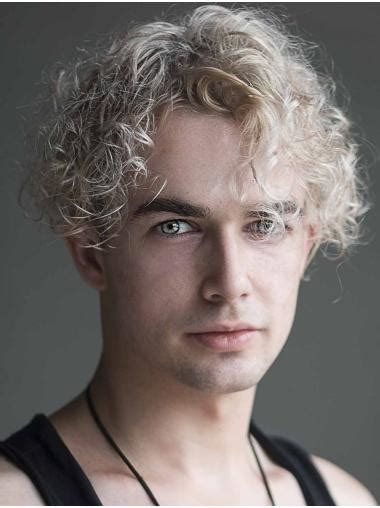 Blonde Synthetic Monofilament Curly Short Middle Part With Perm Men Wigs