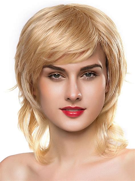 Blonde Wavy Remy Human Hair Convenient Medium Wigs