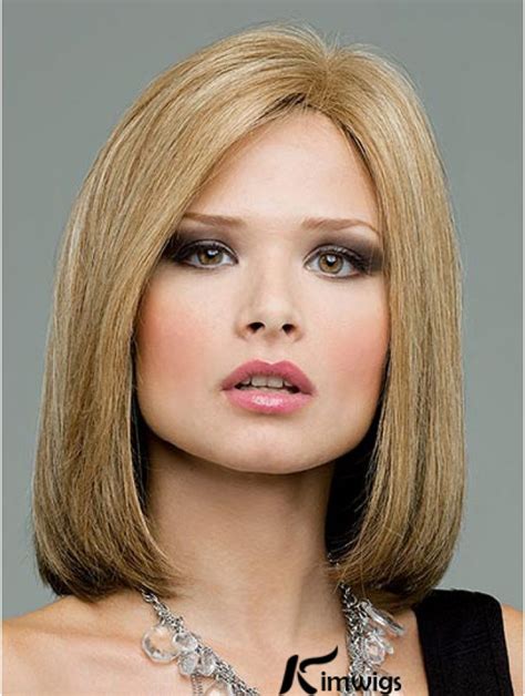 Blonde Wigs Without Bangs Shoulder Length Wigs Lace Front Synthetic Bob Wigs