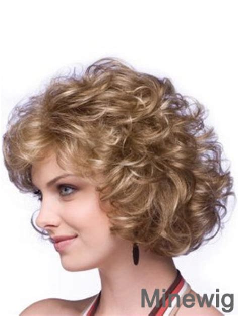 Blonde curly chin length classic wigs are very versatile.