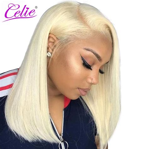 Blonde straight short lace wigs